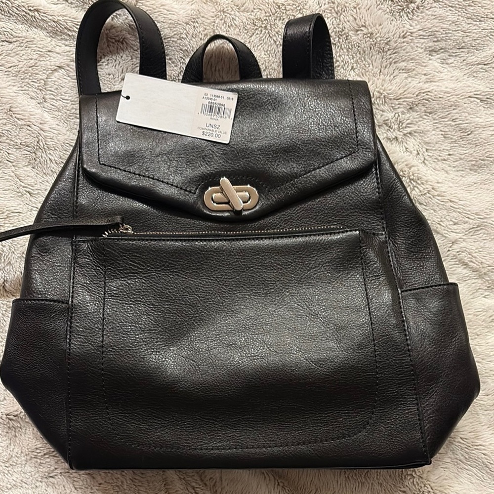 Andrew Marc Black Leather Backpack with Gold Hardware